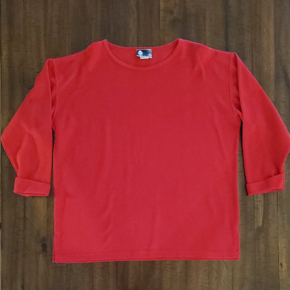 Vintage In Charge Women's Red Lightweight Knit Sweater 3/4 Sleeves - Size M